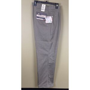 Lee Performance Khakis Pants Mens 36x32 Olive Pleated Cuffed Nano Care Cotton